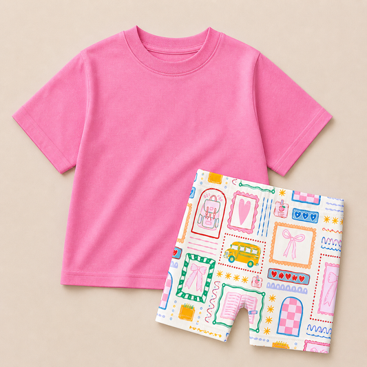 PRESALE Back to School Colorblock Oversized Tee & Biker Shorts Set *ETA mid July