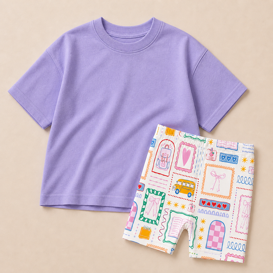 PRESALE Back to School Colorblock Oversized Tee & Biker Shorts Set *ETA mid July