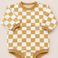 Gold Checker Organic Cotton Sweatshirt - Crewneck, Bubble Romper & Shorts Option