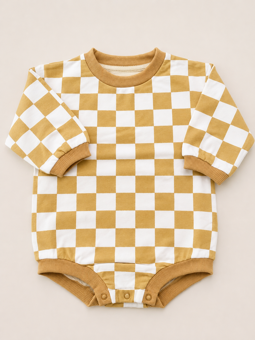 Gold Checker Organic Cotton Sweatshirt - Crewneck, Bubble Romper & Shorts Option
