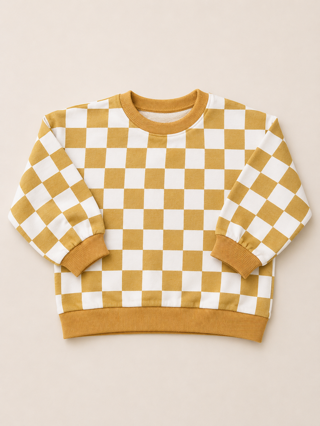 Gold Checker Organic Cotton Sweatshirt - Crewneck, Bubble Romper & Shorts Option