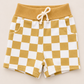 Gold Checker Organic Cotton Sweatshirt - Crewneck, Bubble Romper & Shorts Option