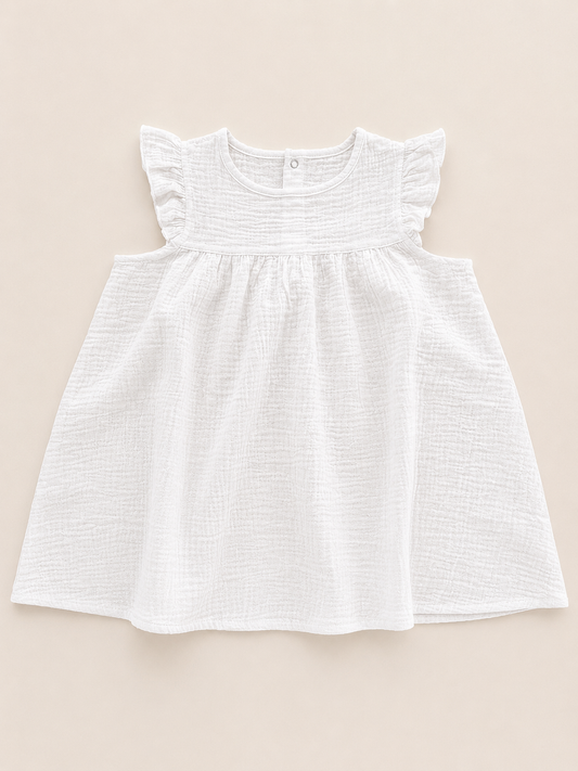 Organic Cotton Muslin Dress - White *4T Only