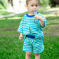 PRESALE Organic Cotton Striped Shorts Set - Blue & Green *end of July