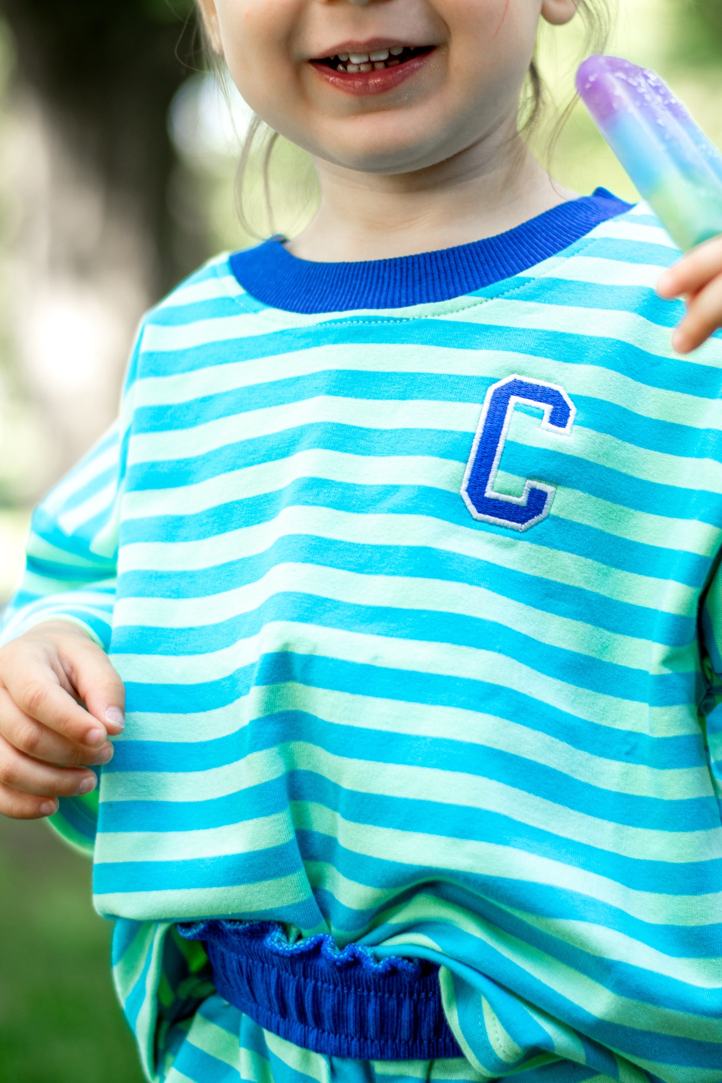 PRESALE Organic Cotton Striped Shorts Set - Blue & Green *end of July