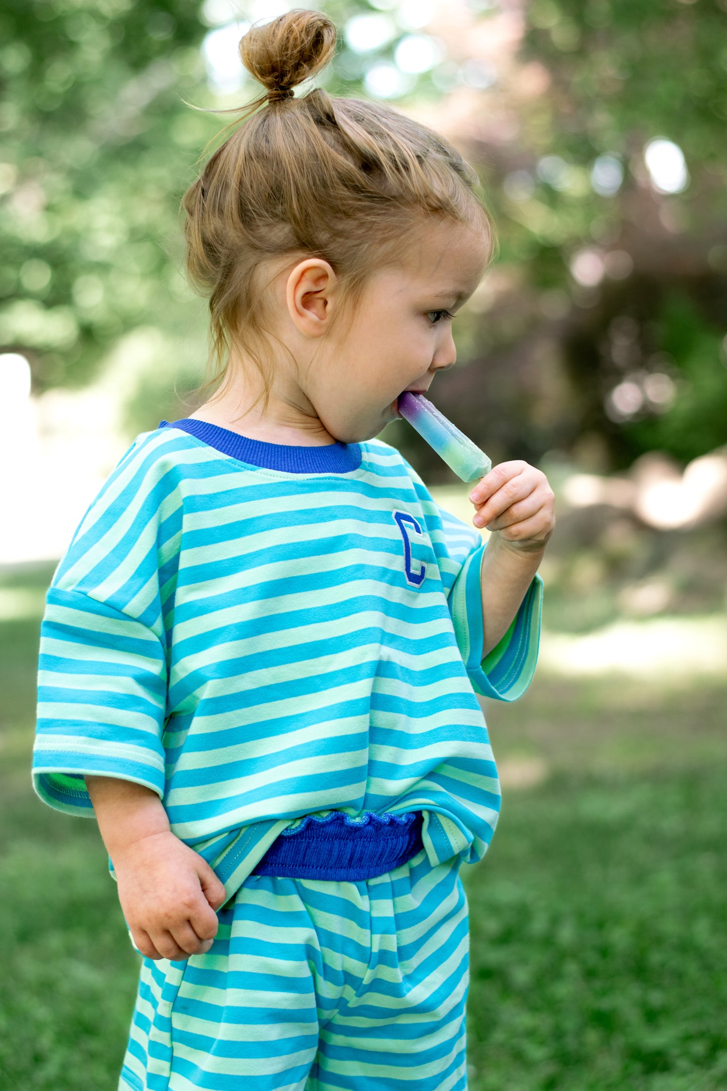 PRESALE Organic Cotton Striped Shorts Set - Blue & Green *end of July