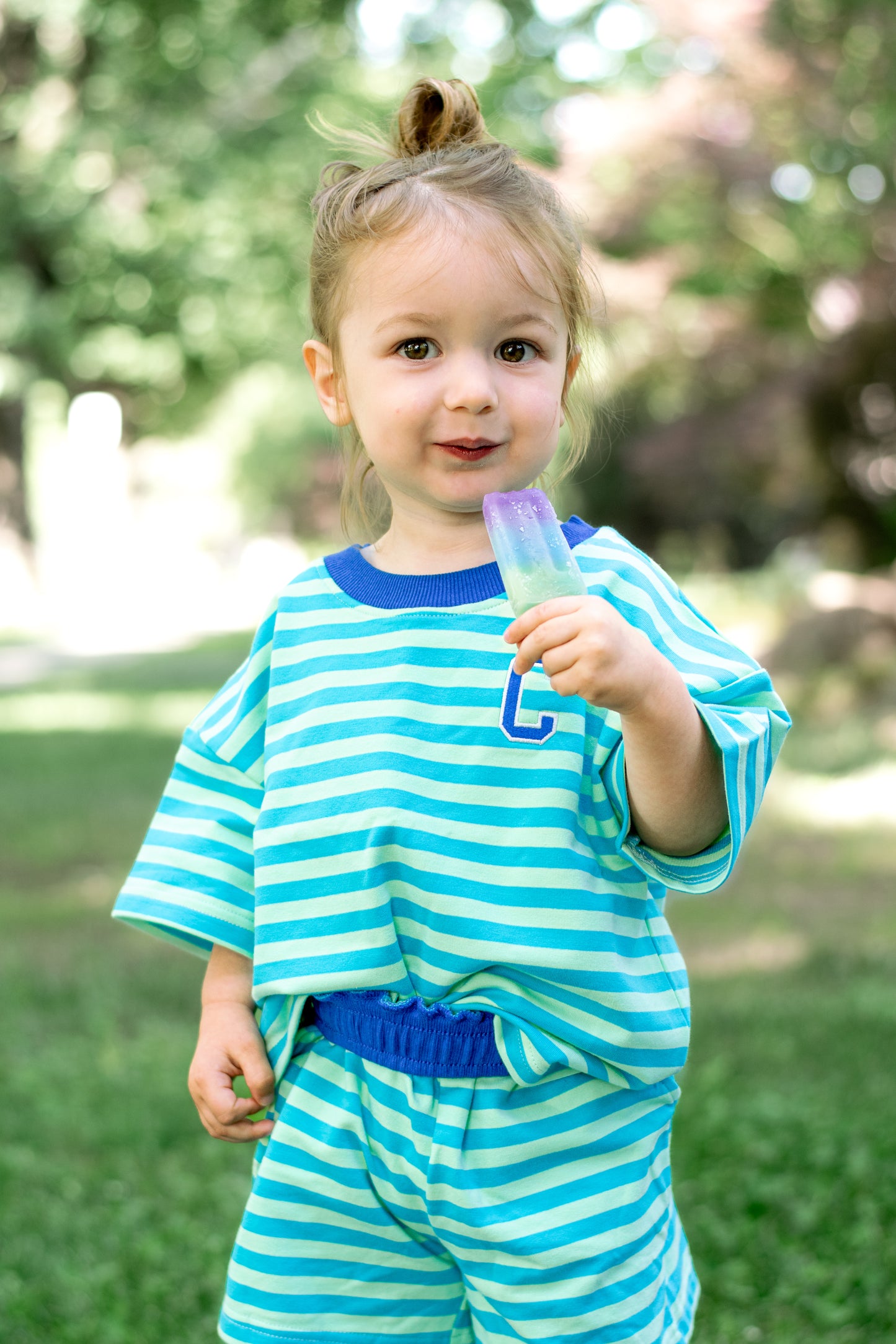 PRESALE Organic Cotton Striped Shorts Set - Blue & Green *end of July