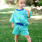 PRESALE Organic Cotton Striped Shorts Set - Blue & Green *end of July