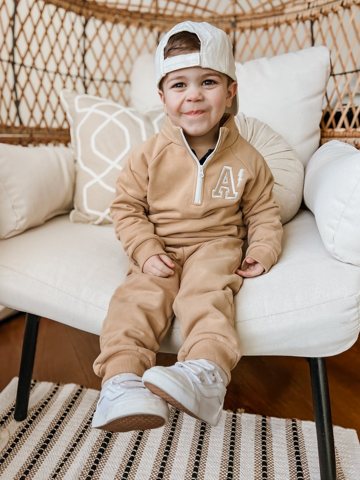 Organic Cotton Quarter-Zip Set - Tan