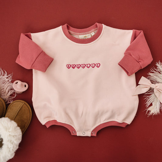 Colorblock Sweatshirt Romper - Pink