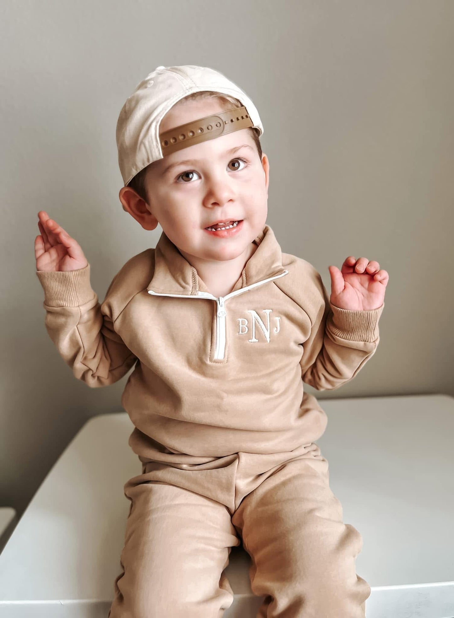 Organic Cotton Quarter-Zip Set - Tan