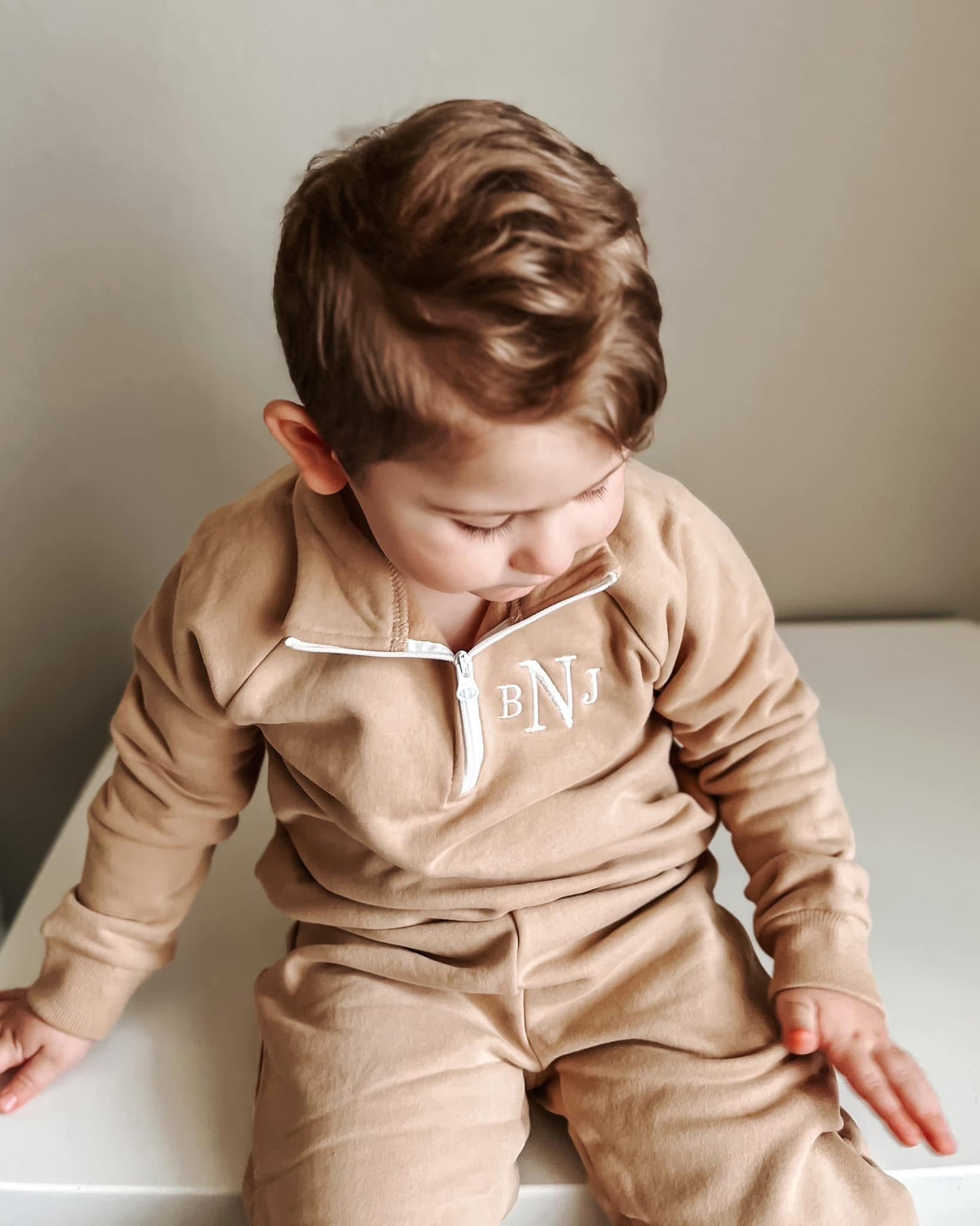 Organic Cotton Quarter-Zip Set - Tan