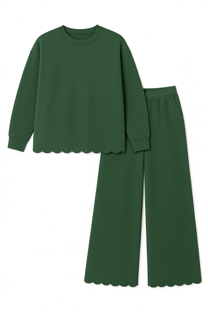 Women's Christmas Scalloped Set - Green or Brown