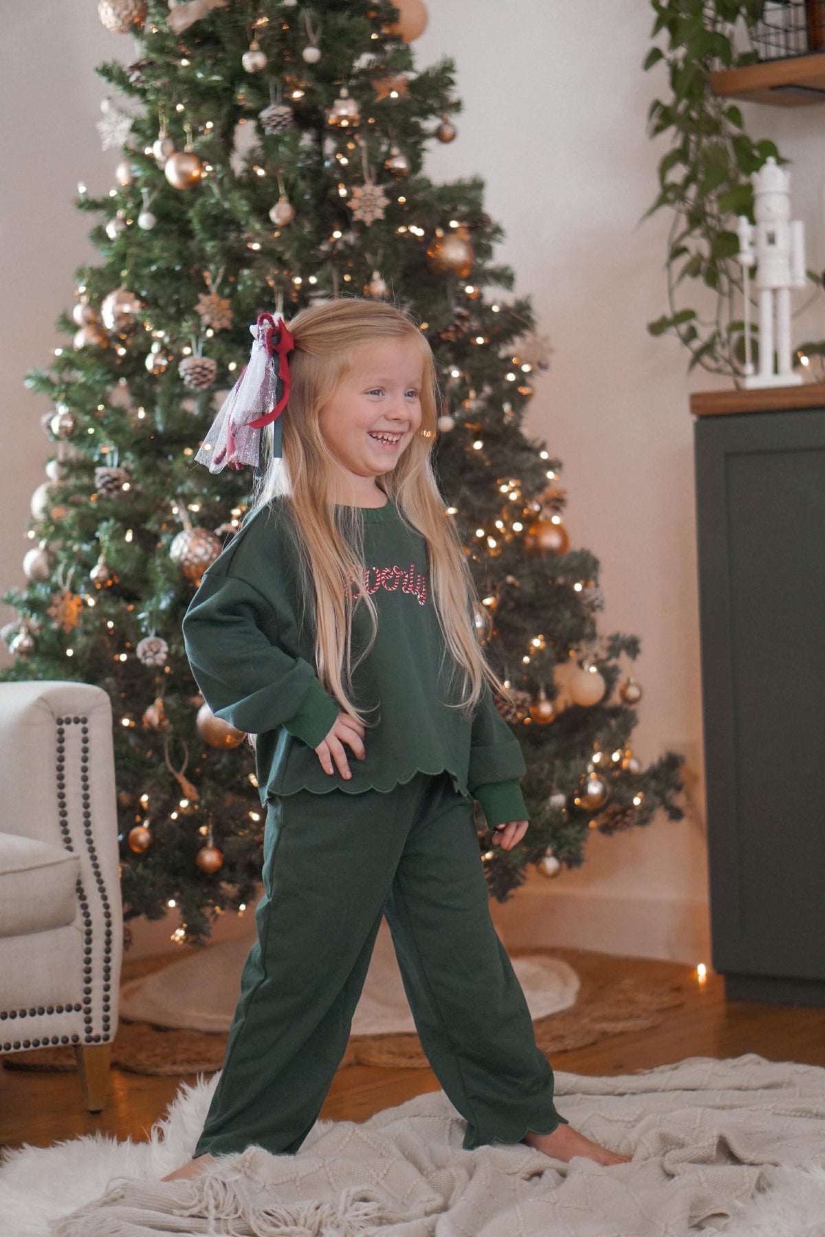 CHRISTMAS PRESALE Girls Scalloped Set - Red, Cream or Green *mid November