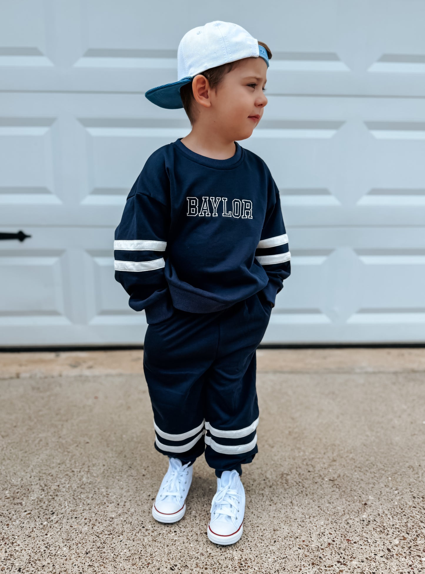 Navy Varsity Stripe Jogger Set