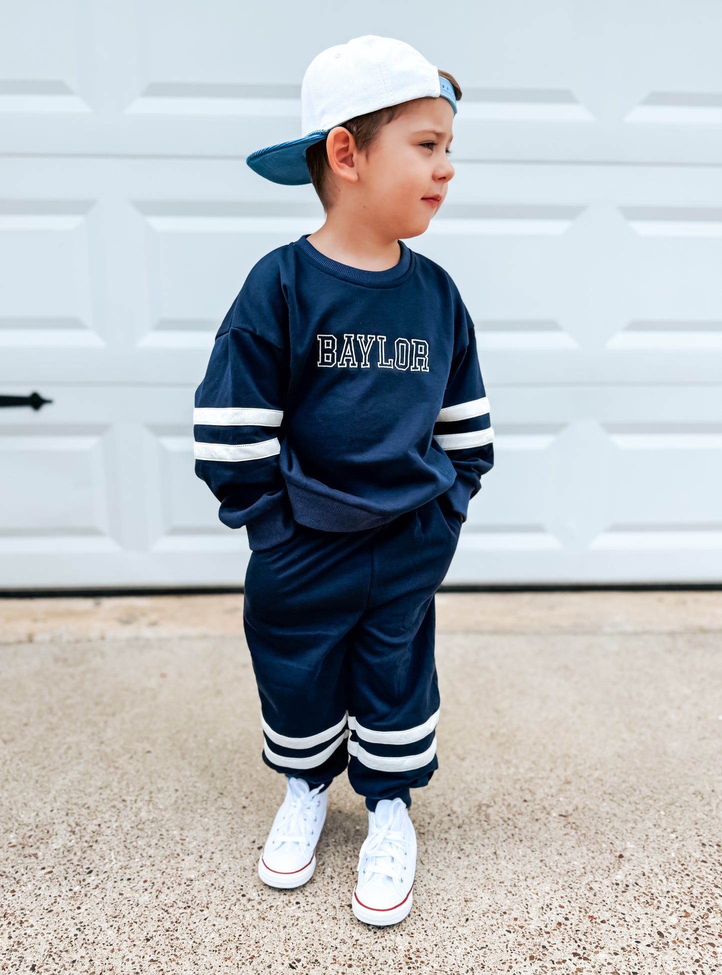 Navy Varsity Stripe Jogger Set