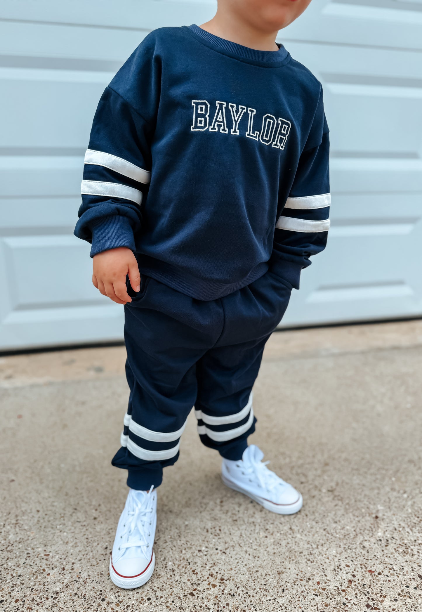 Navy Varsity Stripe Jogger Set