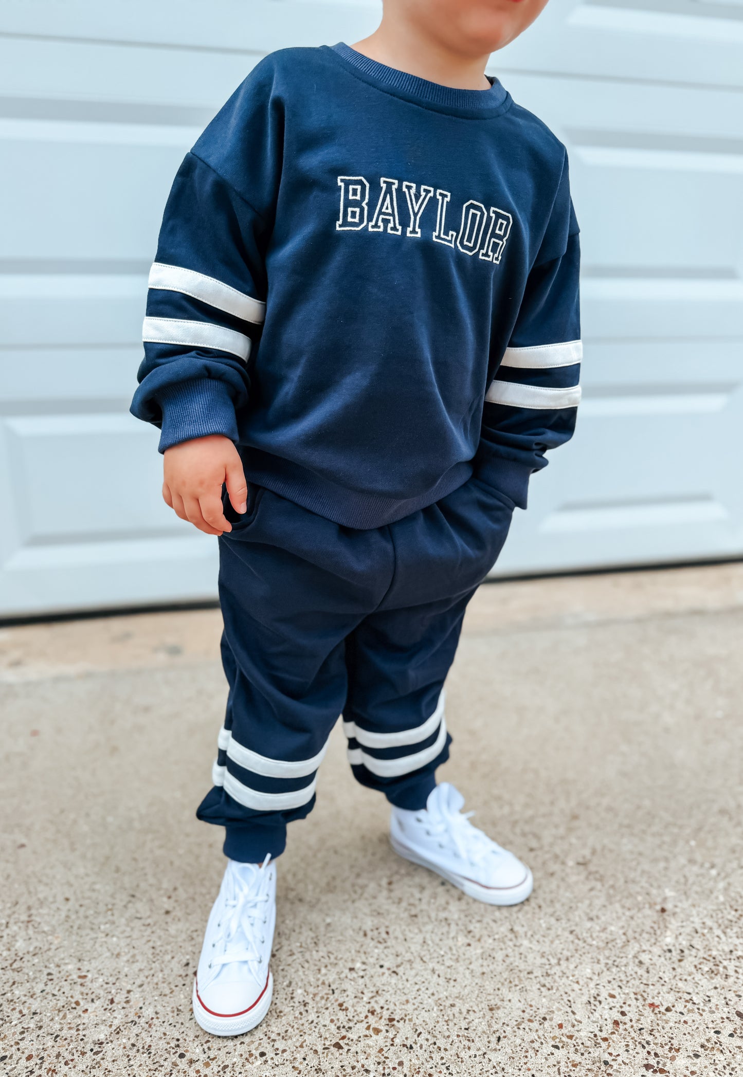 Navy Varsity Stripe Jogger Set