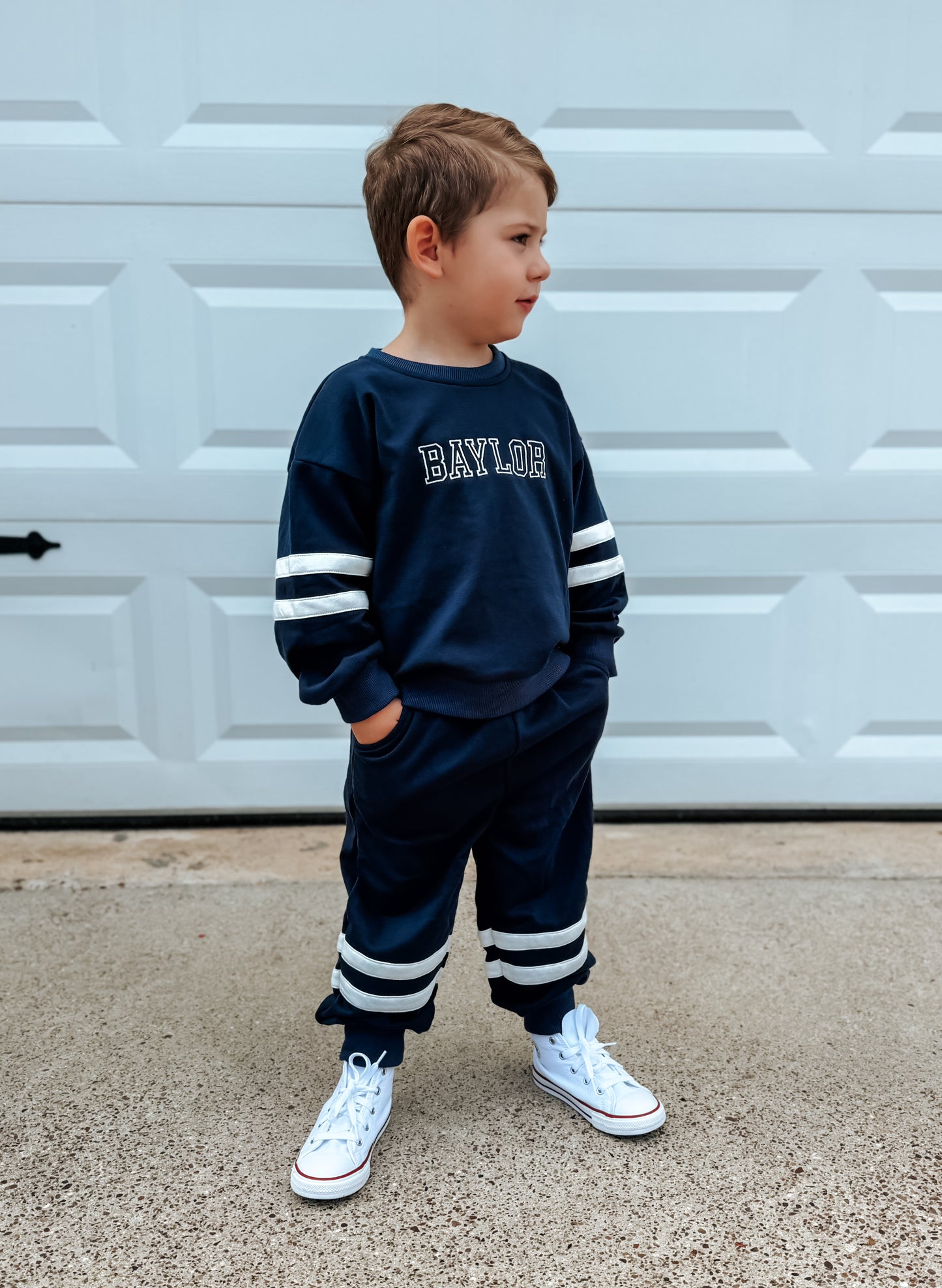 Navy Varsity Stripe Jogger Set