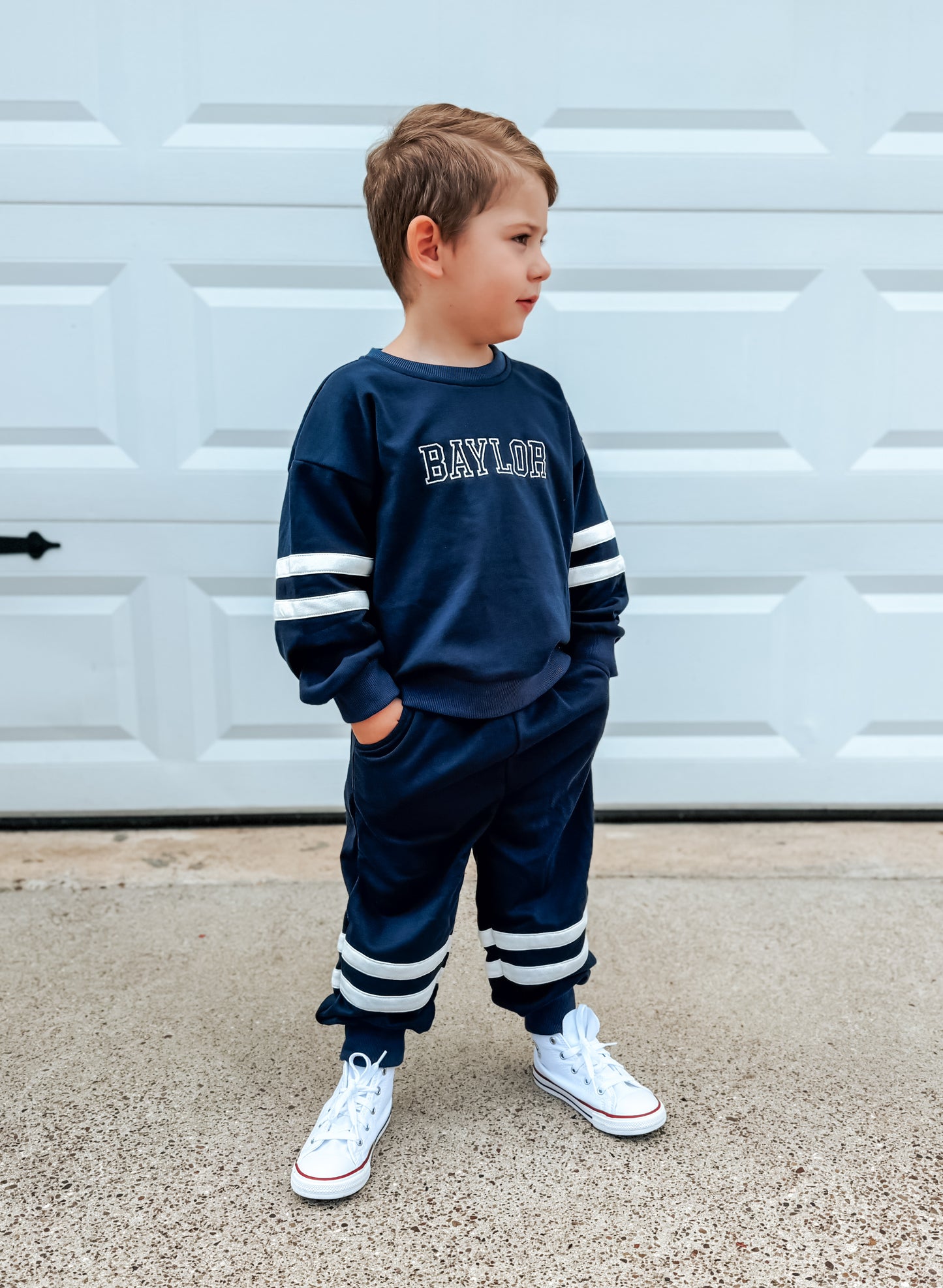 Navy Varsity Stripe Jogger Set