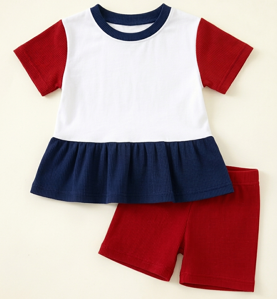 4th of July Colorblock Peplum Set - Top & Shorts