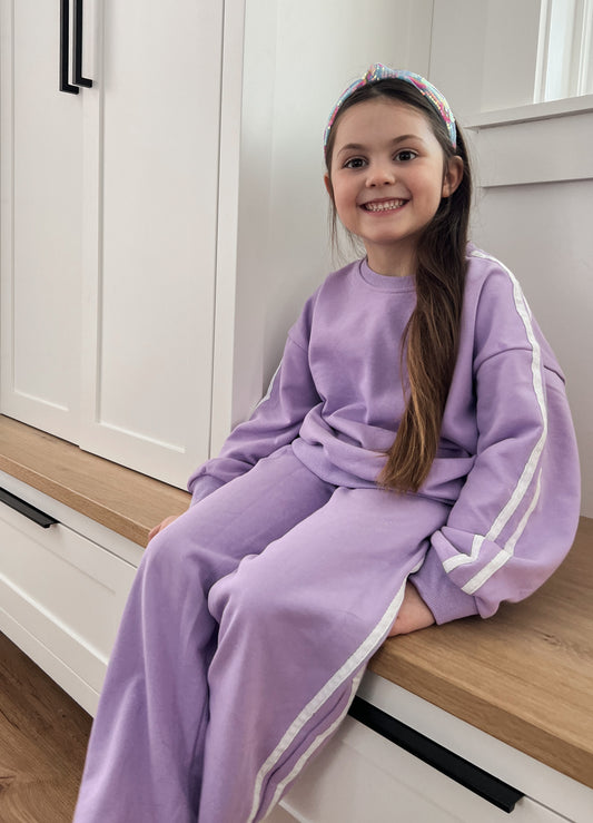 Purple Varsity Stripe Jogger Set