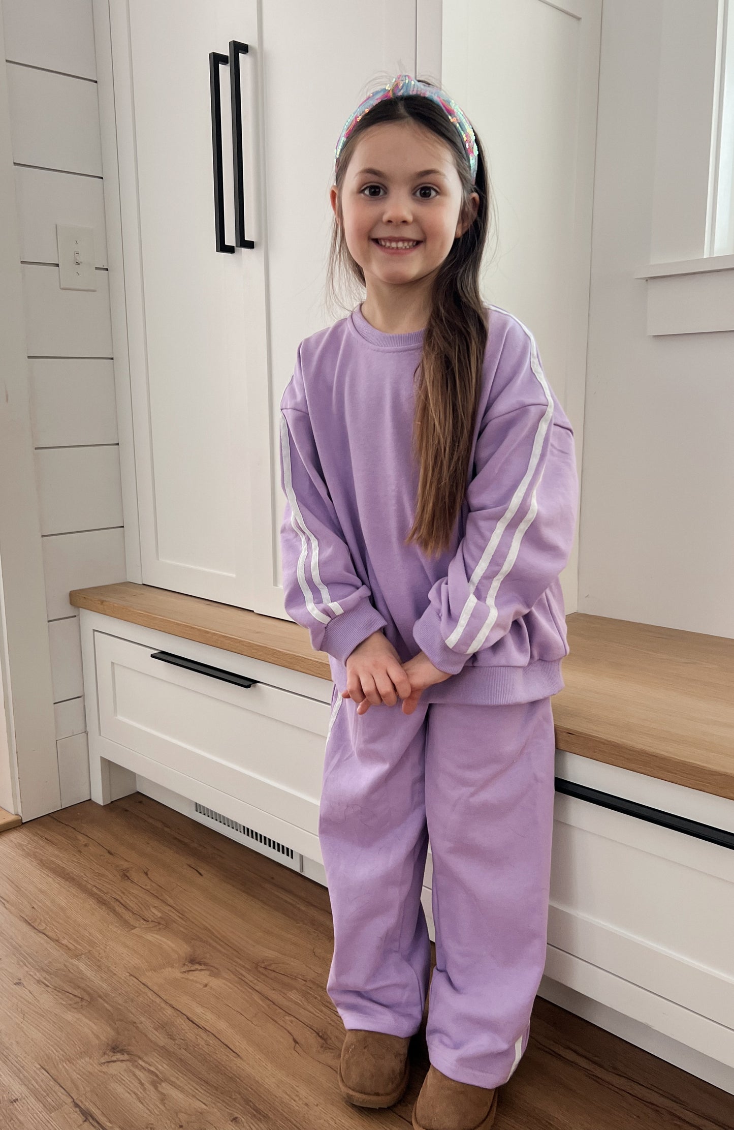 Purple Varsity Stripe Jogger Set