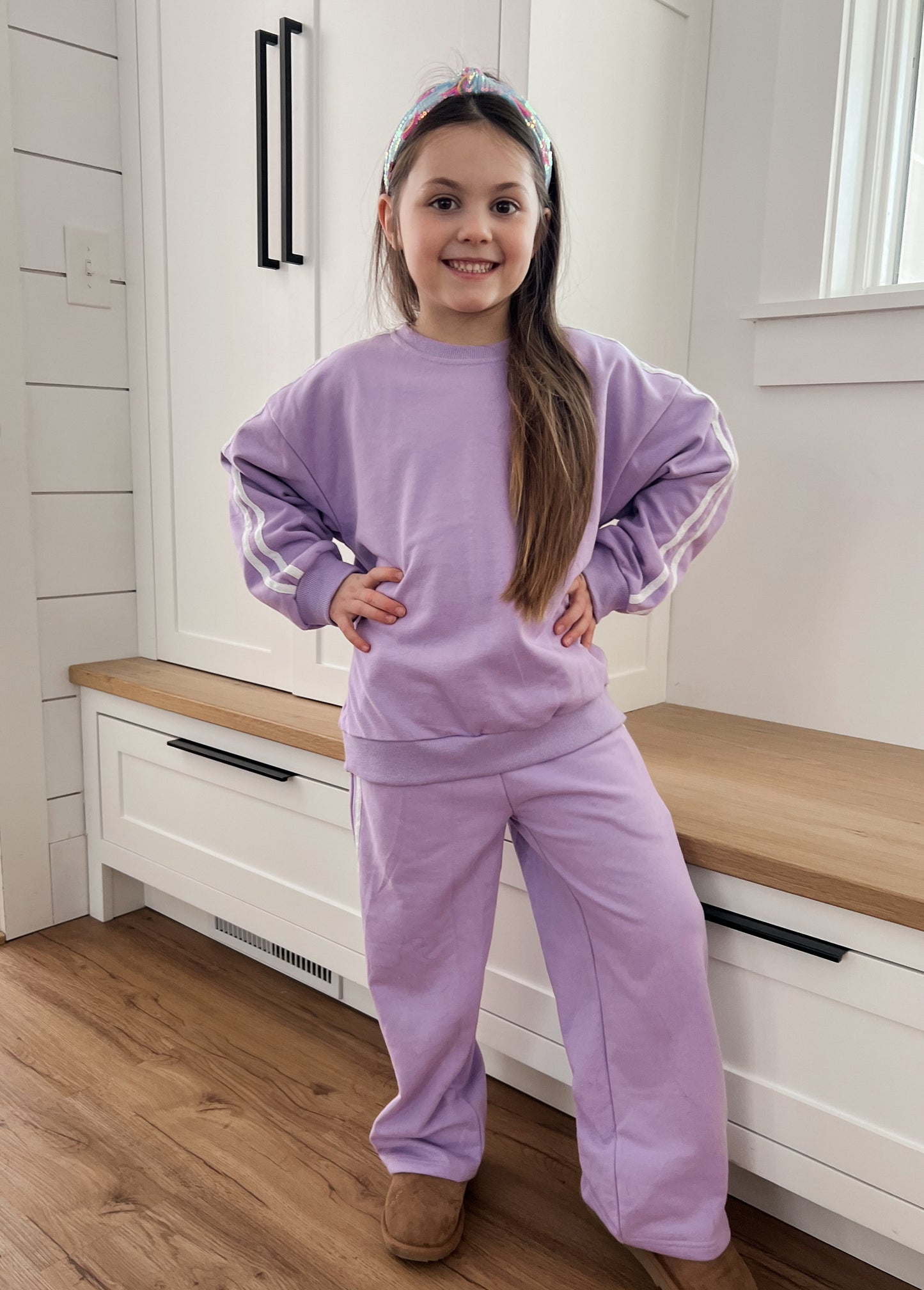 Purple Varsity Stripe Jogger Set