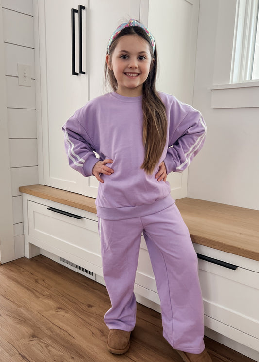 Purple Varsity Stripe Jogger Set