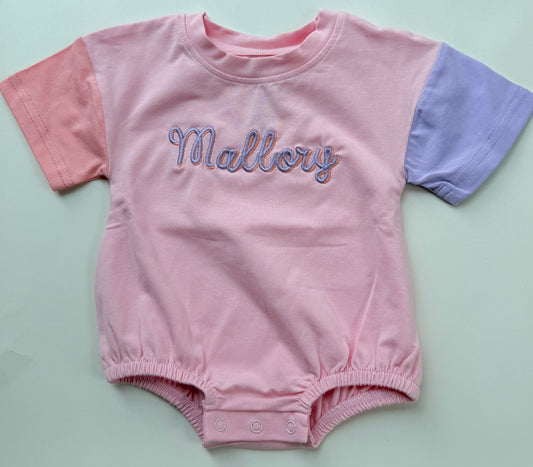 Organic Cotton Colorblock T-Shirt Romper - Pink & Purple