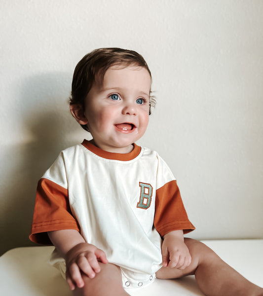 T-Shirt Romper - Burnt Orange & Cream Colorblock