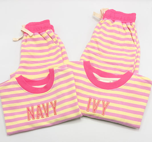 PRESALE Organic Cotton Striped Shorts Set - Pink & Yellow *end of July