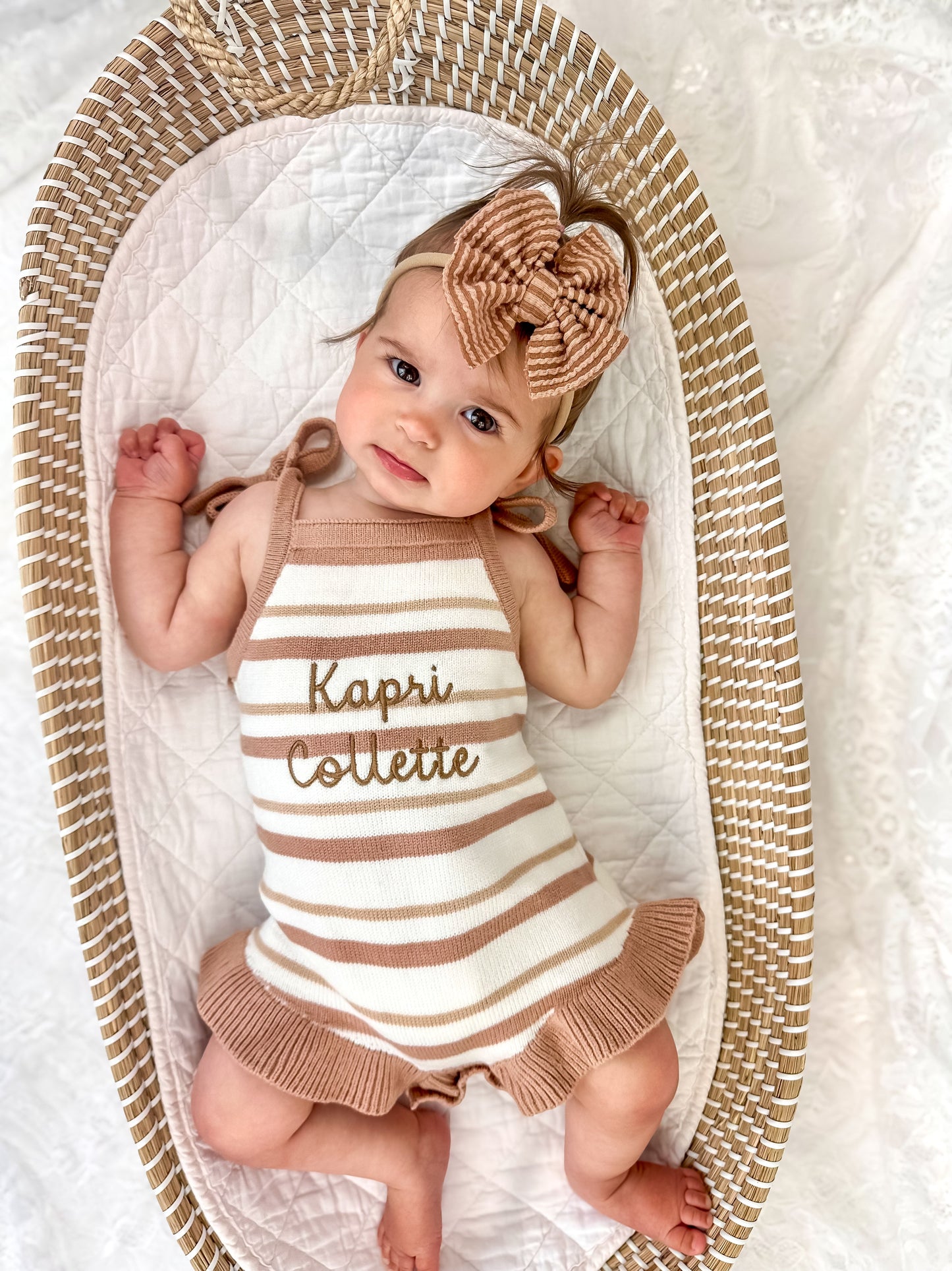 Ruffled Knit Tie-Strap Romper