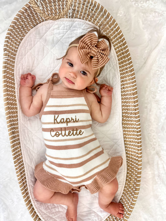 Ruffled Knit Tie-Strap Romper