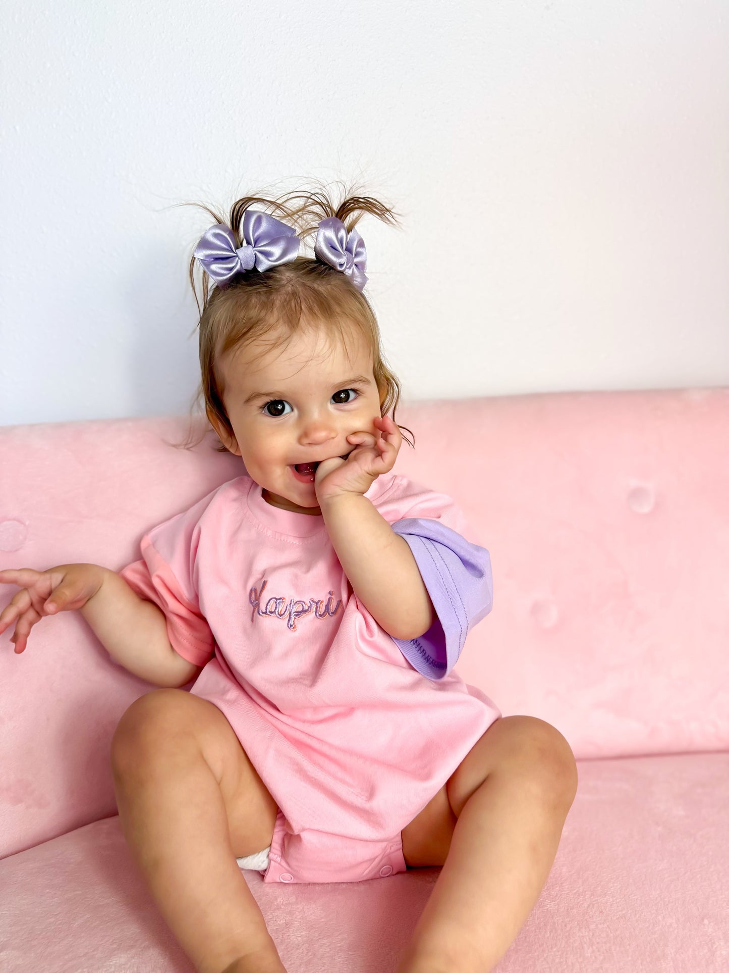 Organic Cotton Colorblock T-Shirt Romper - Pink & Purple