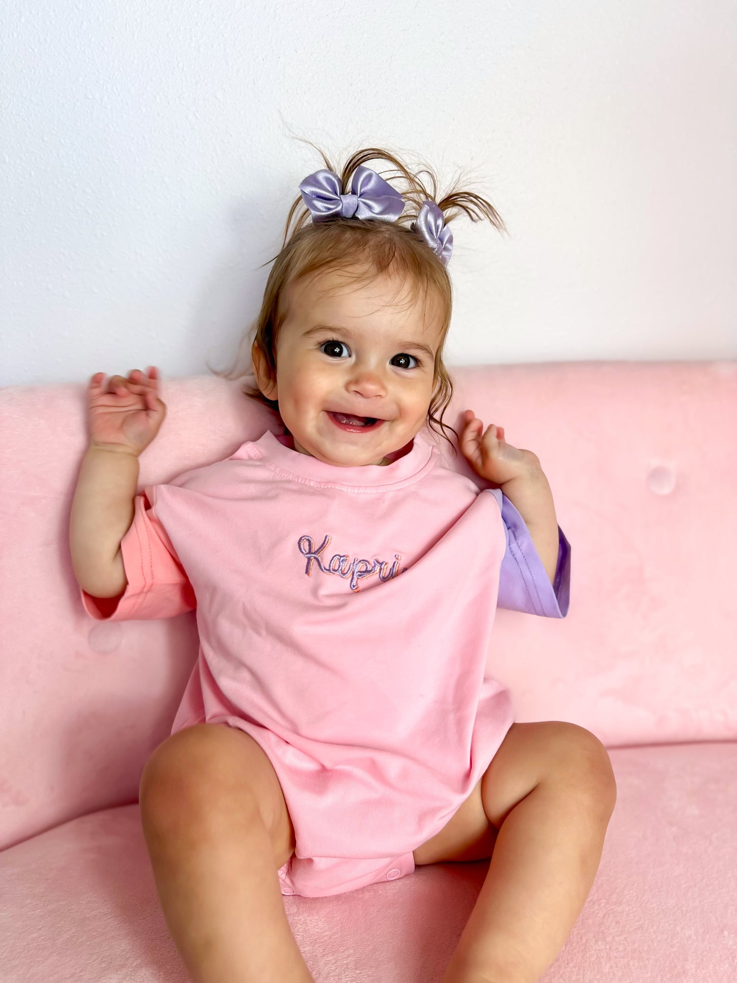 Organic Cotton Colorblock T-Shirt Romper - Pink & Purple