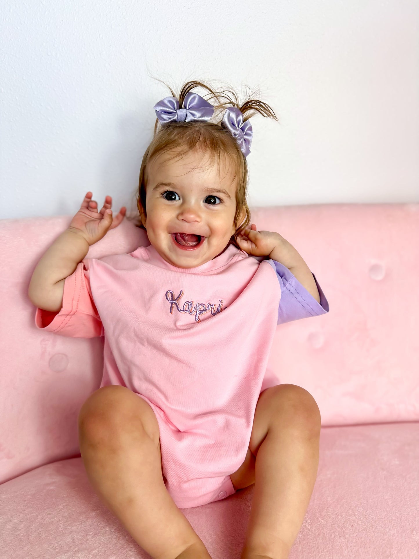 Organic Cotton Colorblock T-Shirt Romper - Pink & Purple