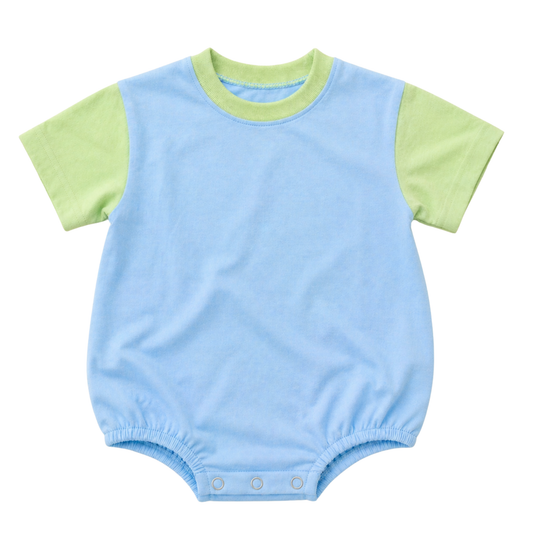 PRESALE Colorblock T-Shirt Romper - Blue & Green *mid-July