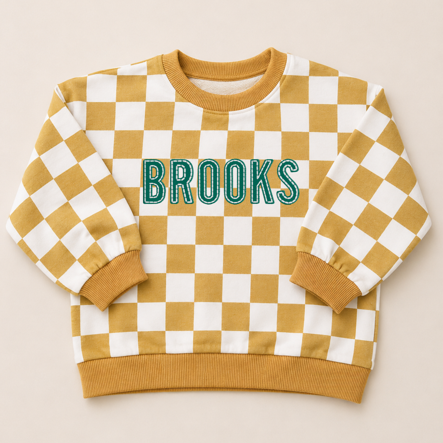 Gold Checker Organic Cotton Sweatshirt - Crewneck, Bubble Romper & Shorts Option