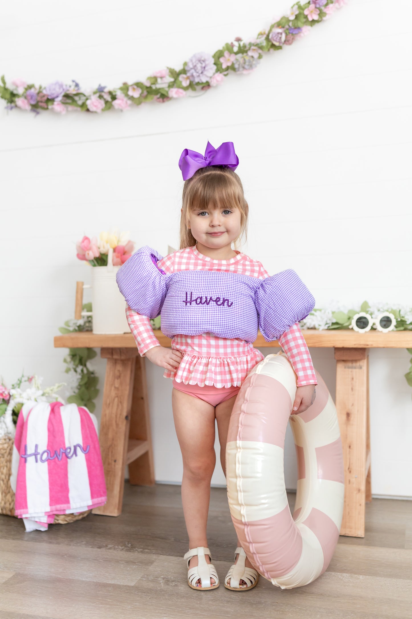 Gingham Puddle Jumper Cover - Purple