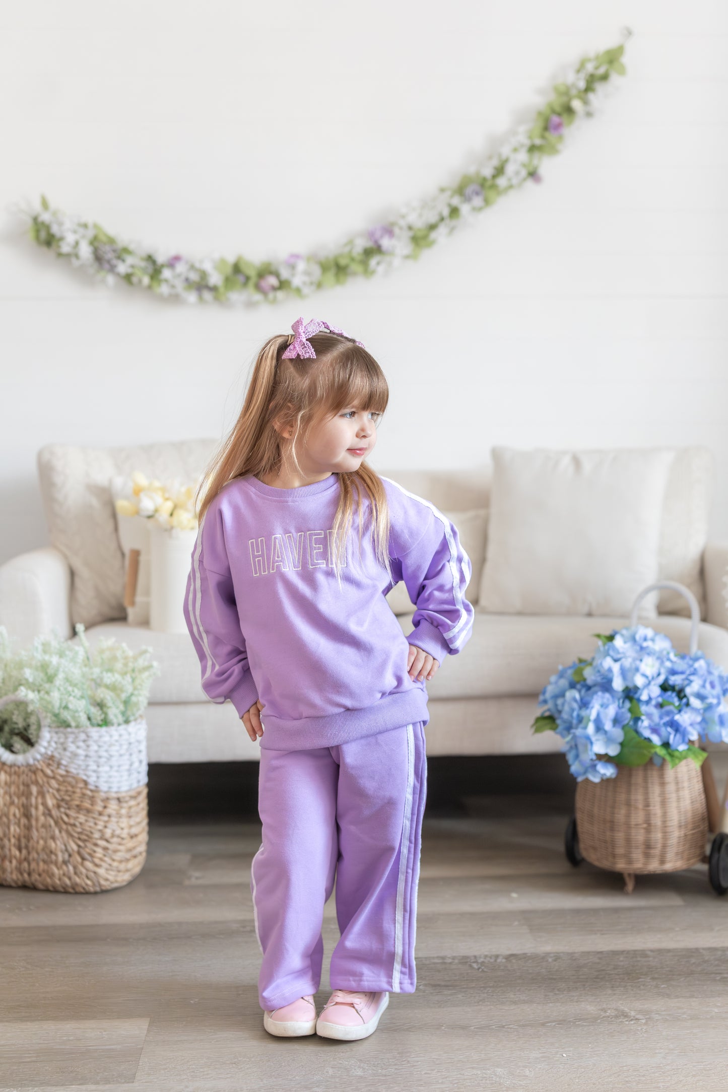 Purple Varsity Stripe Jogger Set