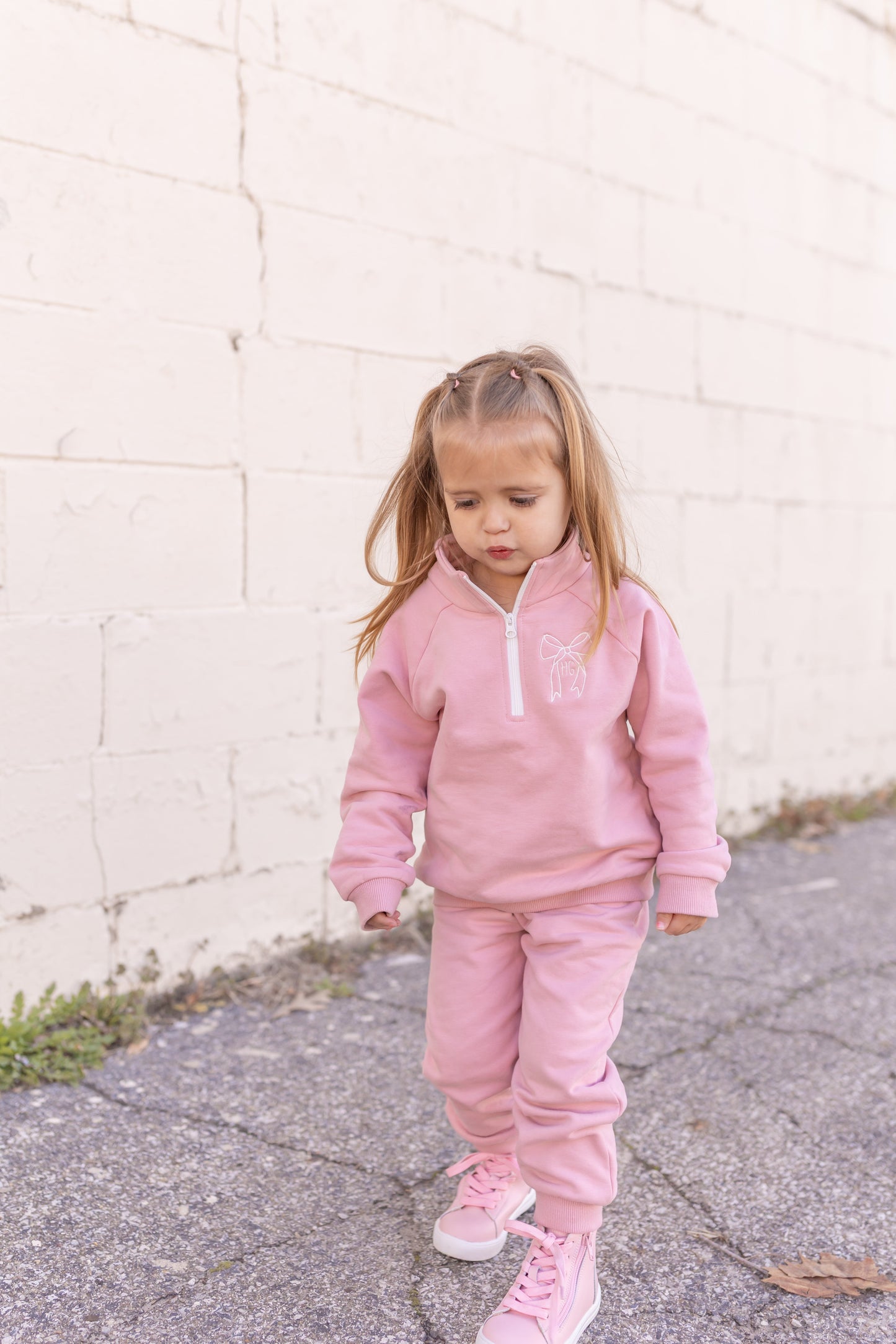 Blank Organic Cotton Quarter-Zip Set - Pink