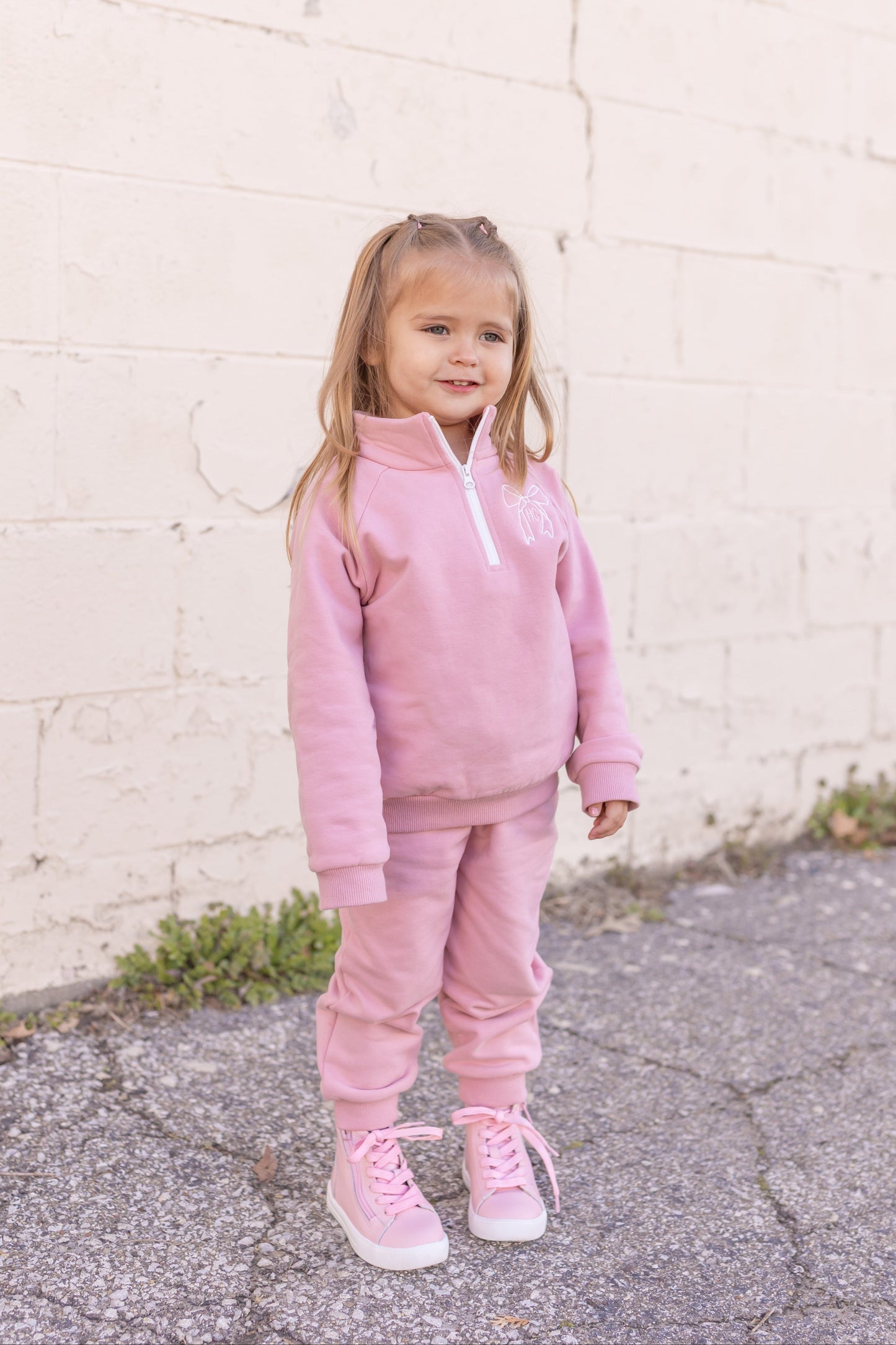 Blank Organic Cotton Quarter-Zip Set - Pink