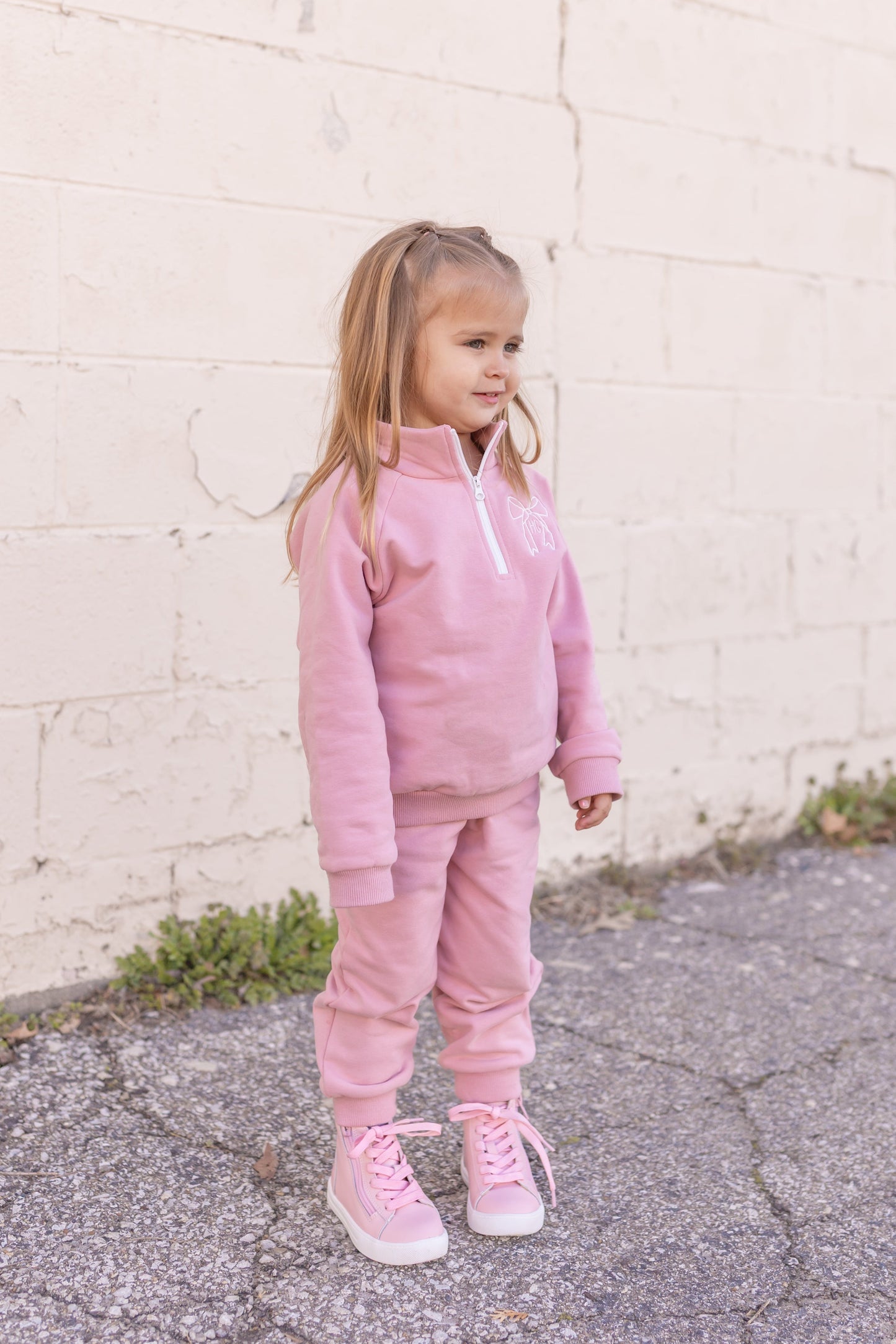 Blank Organic Cotton Quarter-Zip Set - Pink