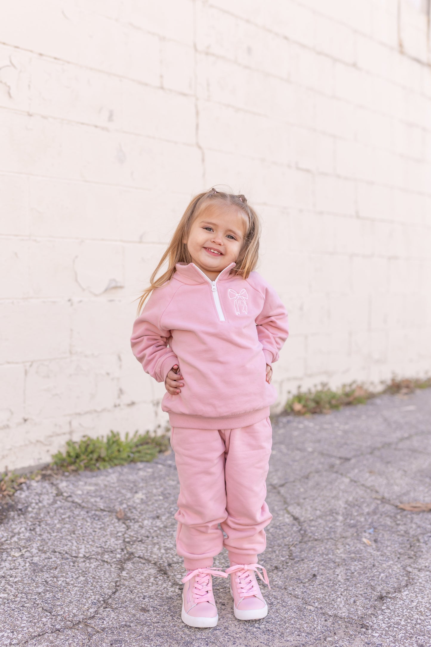 Blank Organic Cotton Quarter-Zip Set - Pink