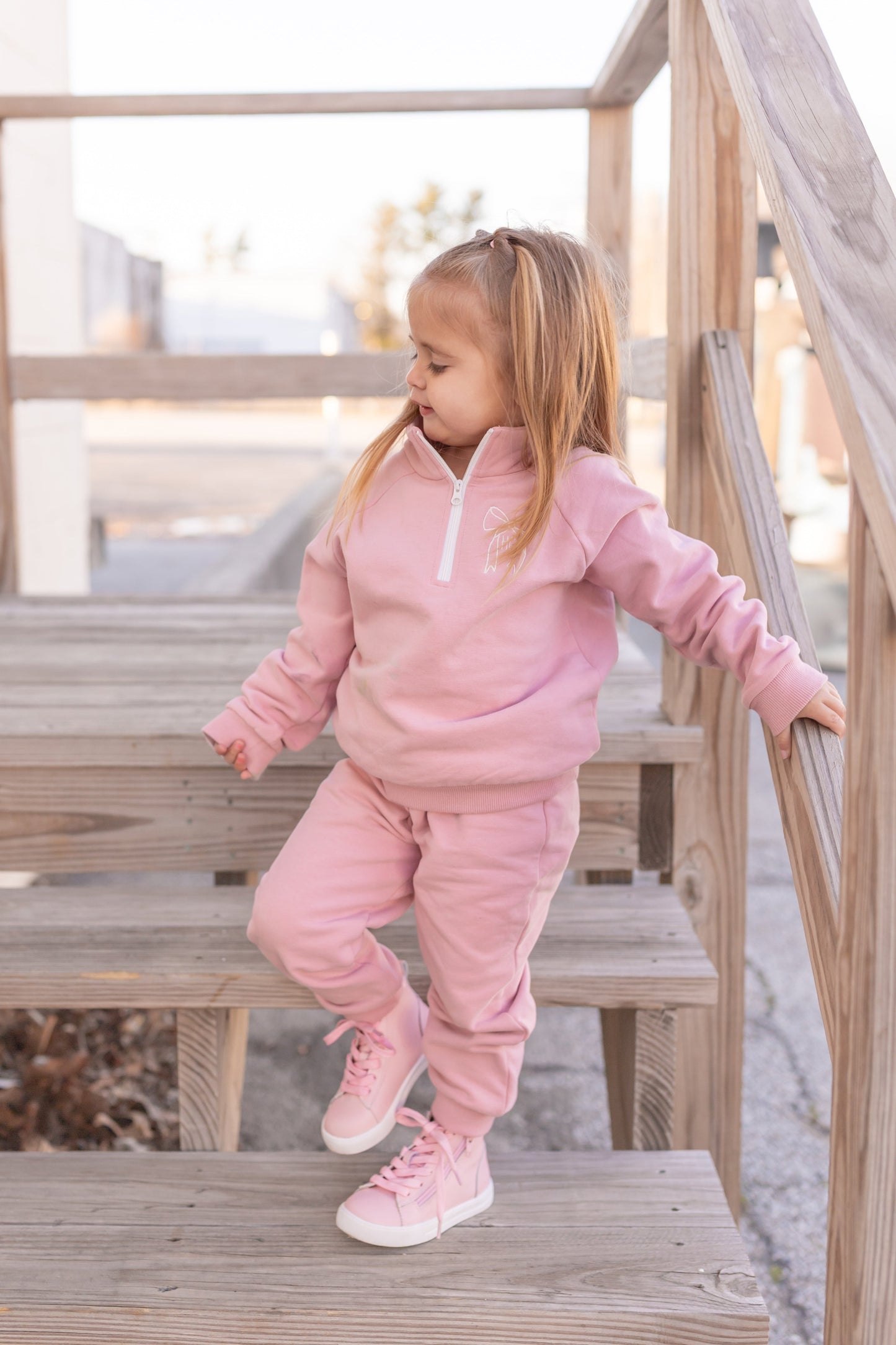 Blank Organic Cotton Quarter-Zip Set - Pink