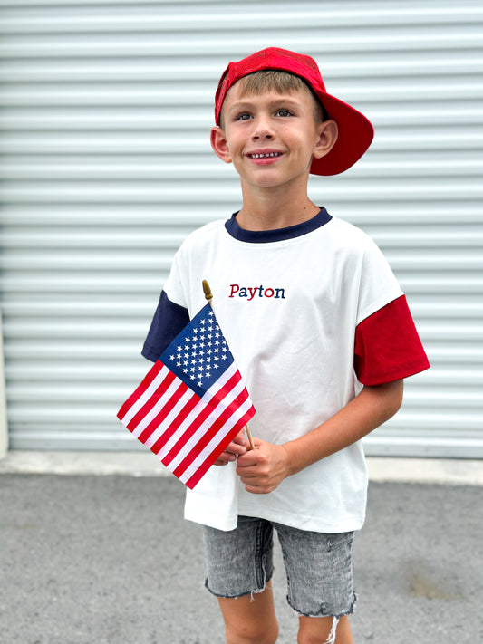 4th of July Colorblock Oversized Tee - Red White & Blue