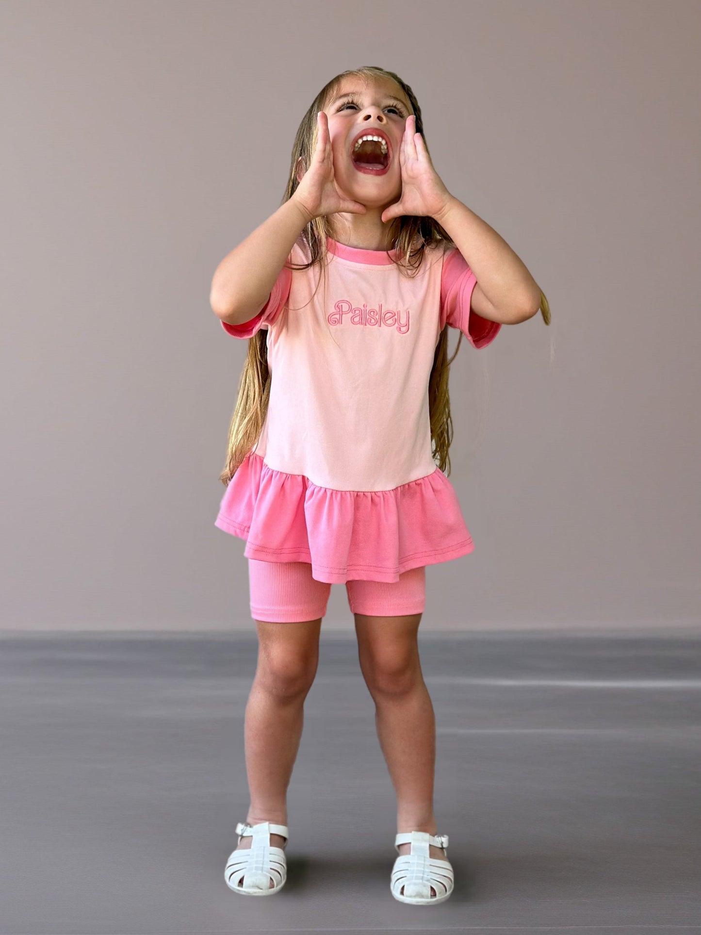 Colorblock Peplum Tee and Biker Shorts Set