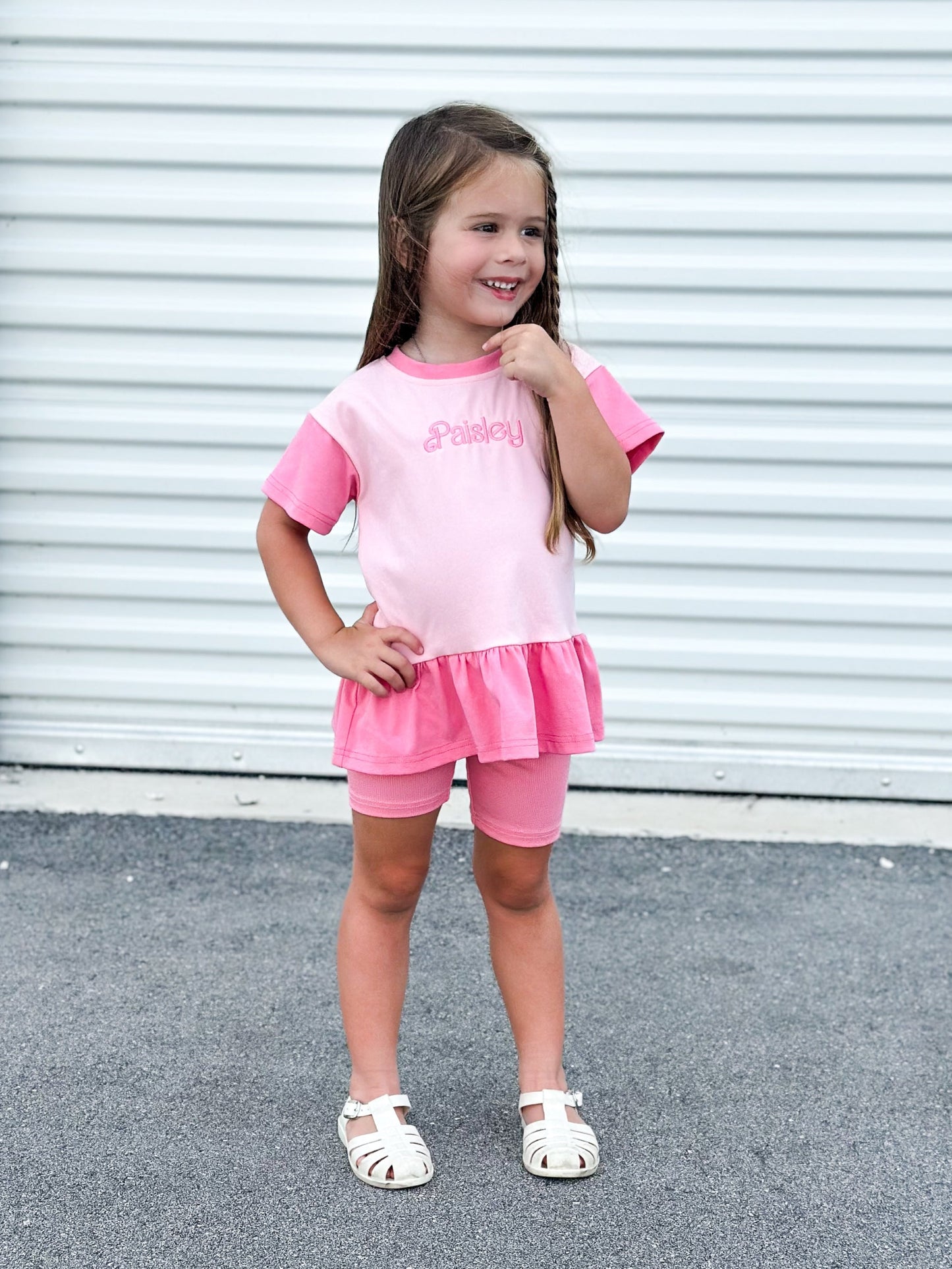 Colorblock Peplum Tee and Biker Shorts Set
