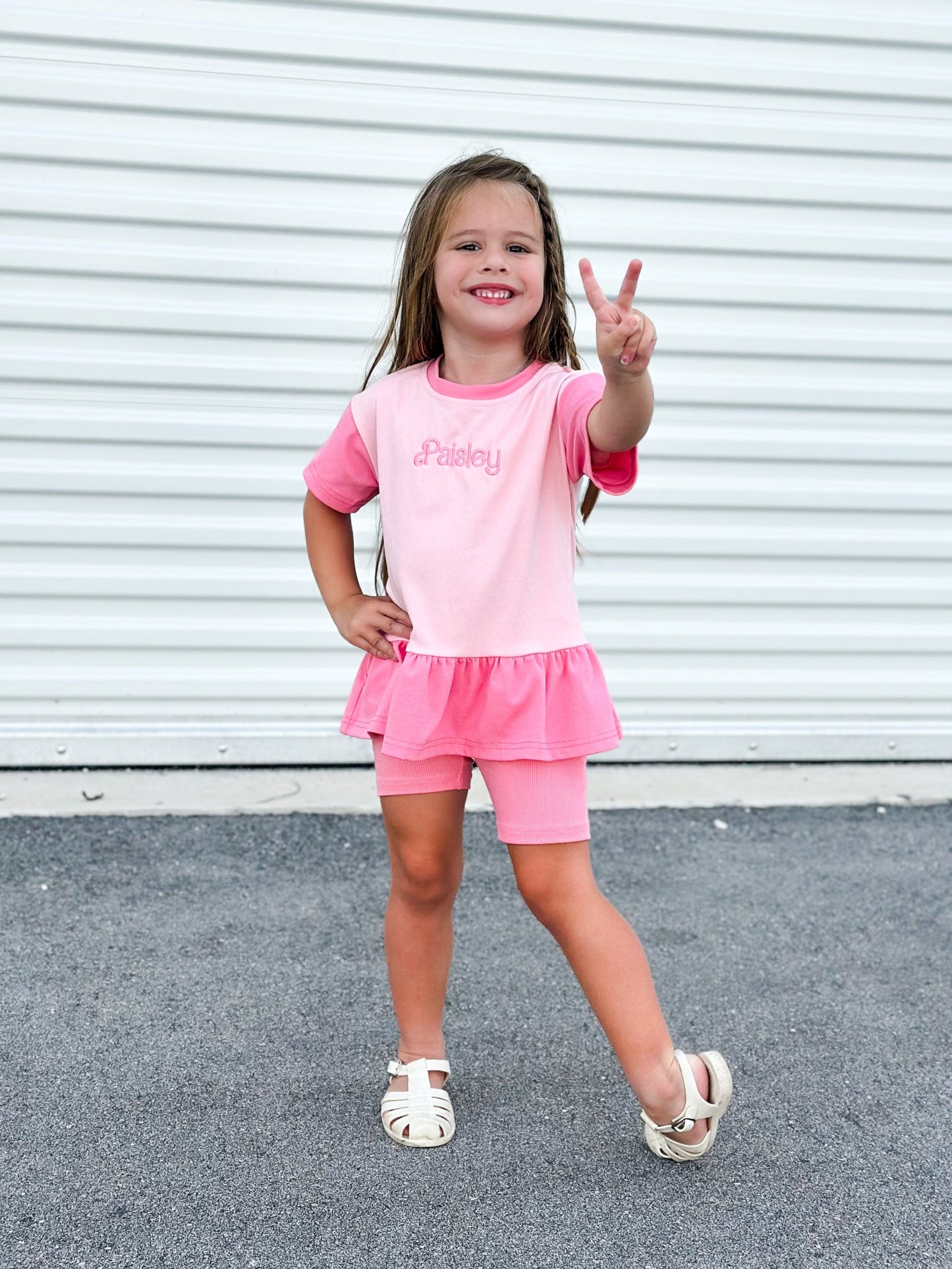 Colorblock Peplum Tee and Biker Shorts Set